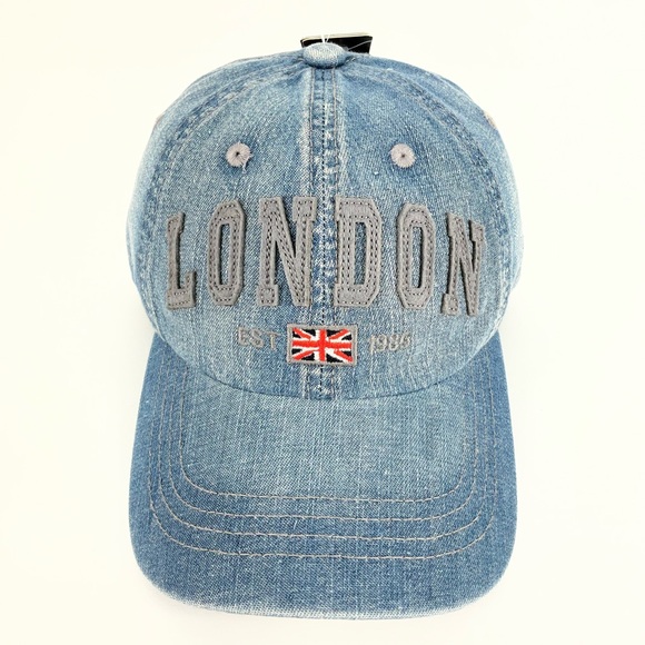 Major Wear Accessories - LONDON Blue Light Wash Denim Baseball Cap Union Jack Flag | Adjustable OS